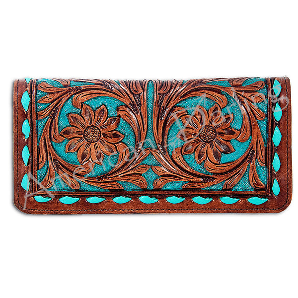 ADBG489 Premium Hand-Tooled Genuine Leather Clutch with Intricate Floral Artistry