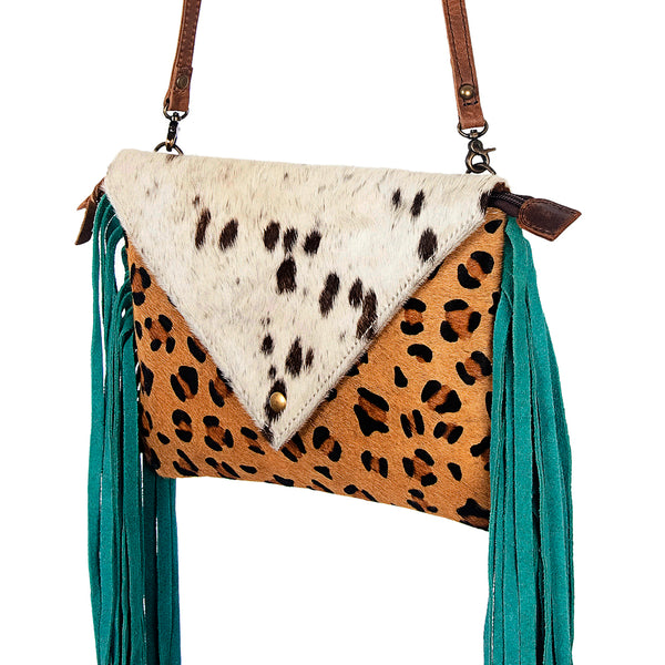 ADBG490 American Darling Handcrafted Fringed Hair-On Cowhide & Leather Western Envelop Bag
