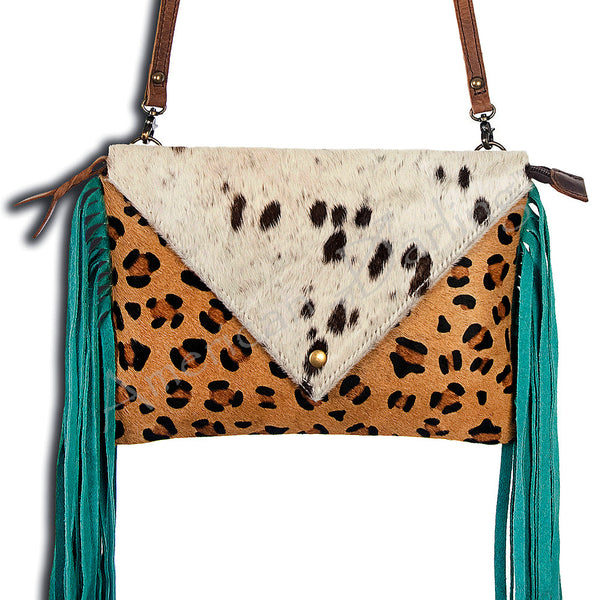 ADBG490 American Darling Handcrafted Fringed Hair-On Cowhide & Leather Western Envelop Bag