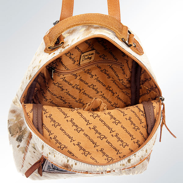ADBGS156 Genuine Cowhide Leather Backpack with Hand-Tooled Floral Patch - Western Rodeo Style
