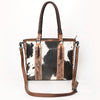 ADBGH101 Genuine Leather Western Tote Bag - Hair-On Hide with Hand-Tooled Floral Straps