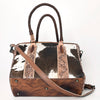 ADBGH101 Genuine Leather Western Tote Bag - Hair-On Hide with Hand-Tooled Floral Straps