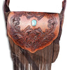ADBGH102 Fringe Western Leather Tote - Tooled Flap with Turquoise Inlay & Genuine suede Body