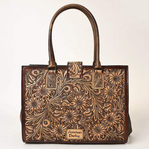 ADBGH104 Tooled Leather Western Tote Bag - Sunflower Floral Handbag with Shoulder Strap