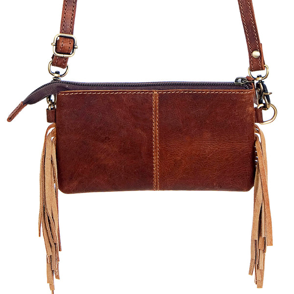 ADBG404 Cowhide Crossbody Bag with Tooled Leather Floral Yoke & Fringe