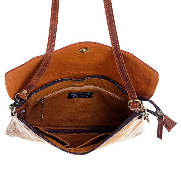 ADBG405 Luxury Hair on Hide Envelope Bag with Intricate Hand-Tooled Leather Details