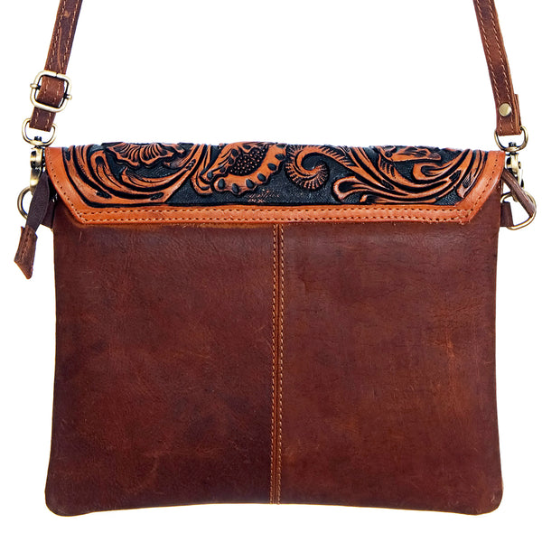 ADBG405 Luxury Hair on Hide Envelope Bag with Intricate Hand-Tooled Leather Details