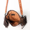 LC-ADBGZ112 Brown Leather Crossbody Bag with Floral Tooled Strap & Fringe