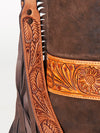 LC-ADBGZ112 Brown Leather Crossbody Bag with Floral Tooled Strap & Fringe