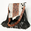 ADBGZ124 Cowhide Messenger Bag with Fringe and Tooled Leather Flap