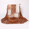 ADBGZ124 Cowhide Messenger Bag with Fringe and Tooled Leather Flap