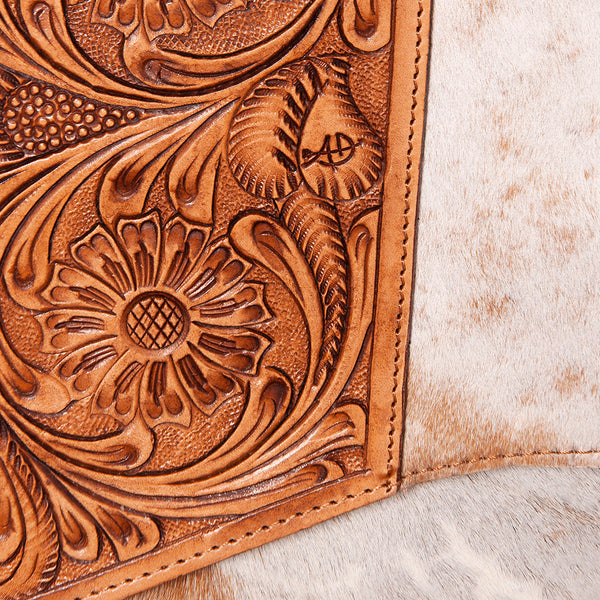 ADBGZ124 Cowhide Messenger Bag with Fringe and Tooled Leather Flap