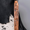 LC-ADBGZ137BKW Black & White Cowhide Messenger Bag with Raw Edge Flap and Tooled Strap