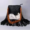 LC-ADBGZ137BKW Black & White Cowhide Messenger Bag with Raw Edge Flap and Tooled Strap