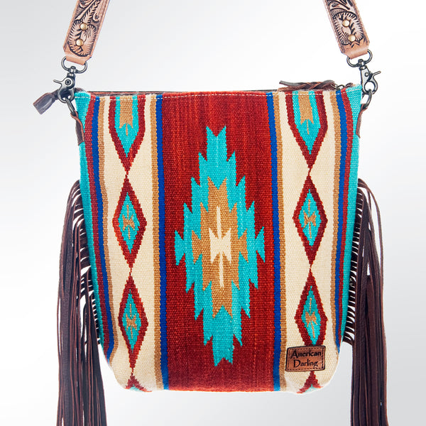 ADBG206 American Darling Western Large Cross body Bag - Hand Tooled Saddle Blanket Crossbody