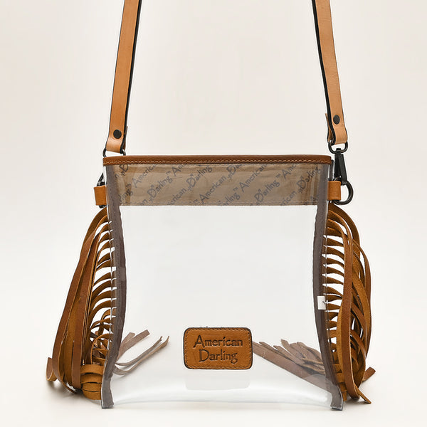 LC-ADBGZ148 Clear Fringe Stadium Clear Bag with Hand-Tooled Leather Trim - Western Game Day Bag