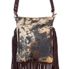 ADBGS192 Splatter Cowhide Large Crossbody Bag with Fringe & Tooled Leather Strap