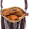 ADBGS192 Splatter Cowhide Large Crossbody Bag with Fringe & Tooled Leather Strap