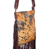 ADBGS192 Splatter Cowhide Large Crossbody Bag with Fringe & Tooled Leather Strap
