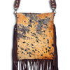 ADBGS192 Splatter Cowhide Large Crossbody Bag with Fringe & Tooled Leather Strap