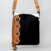 ADBG464BRW Western Black Hair On Hide & Hand Tooled Leather Fringe Chaps Bag