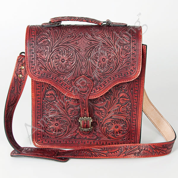 ADBG6002 American Darling Hand Tooled Floral Carved Western Leather Messenger Bag