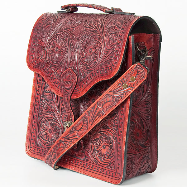 ADBG6002 American Darling Hand Tooled Floral Carved Western Leather Messenger Bag