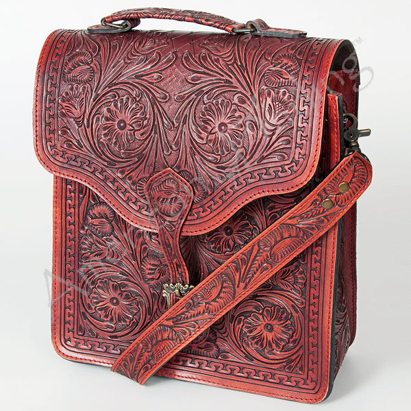 ADBG6002 American Darling Hand Tooled Floral Carved Western Leather Messenger Bag