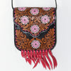 ADBG5027 American Darling Messenger Bag - Hand Tooled Floral Leather & Buck Stitched Fringes
