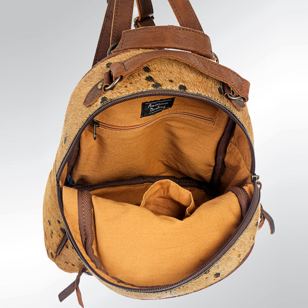 ADBGS156 Genuine Cowhide Leather Backpack with Hand-Tooled Floral Patch - Western Rodeo Style