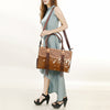 ADBGZ200 Tooled Leather & Cowhide Tote Bag with Fringe - Western Handbag with Shoulder Strap