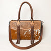 ADBGZ200 Tooled Leather & Cowhide Tote Bag with Fringe - Western Handbag with Shoulder Strap