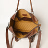 ADBGZ200 Tooled Leather & Cowhide Tote Bag with Fringe - Western Handbag with Shoulder Strap