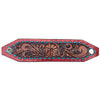 LC-ADBRF105 Tooled Leather Wristband - Floral Design with Red Edge & Turquoise Whipstitch
