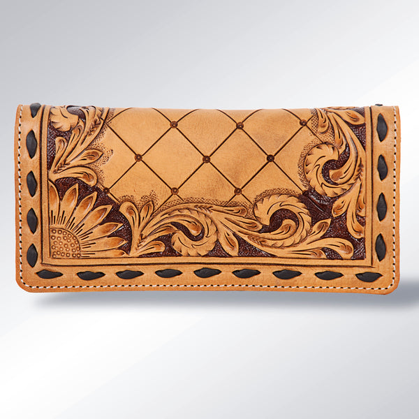 ADBG495 American Darling Hand Tooled Floral Buck Stitched Leather Western Wallet Bag