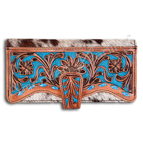 ADBG487 American Darling Hand Tooled Floral & Hair-On Cowhide Western Wallet Bag