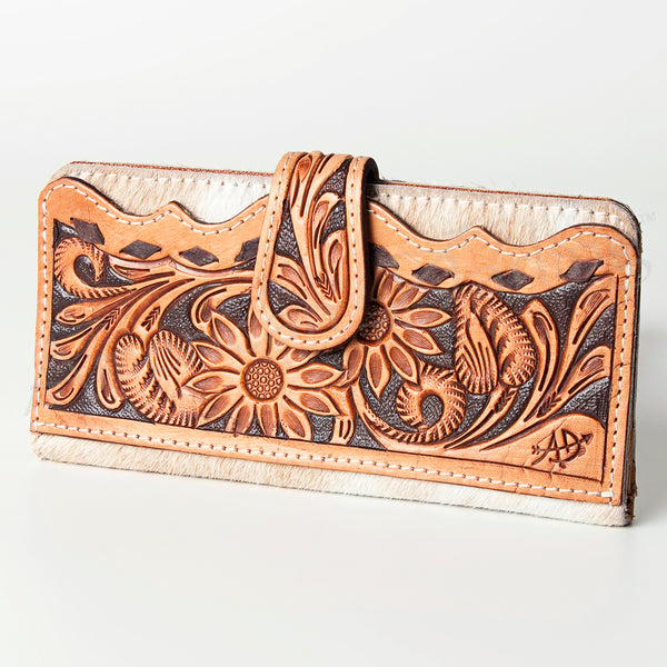 ADBG487 American Darling Hand Tooled Floral & Hair-On Cowhide Western Wallet Bag