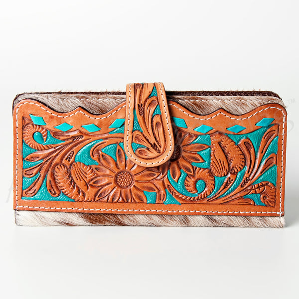 ADBG487 American Darling Hand Tooled Floral & Hair-On Cowhide Western Wallet Bag