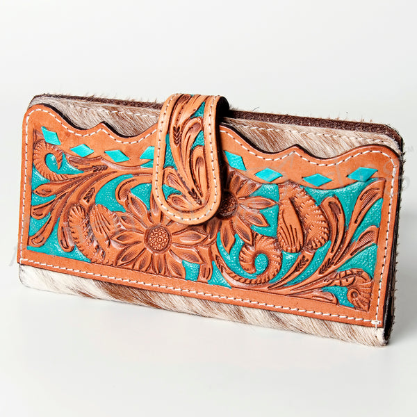 ADBG487 American Darling Hand Tooled Floral & Hair-On Cowhide Western Wallet Bag