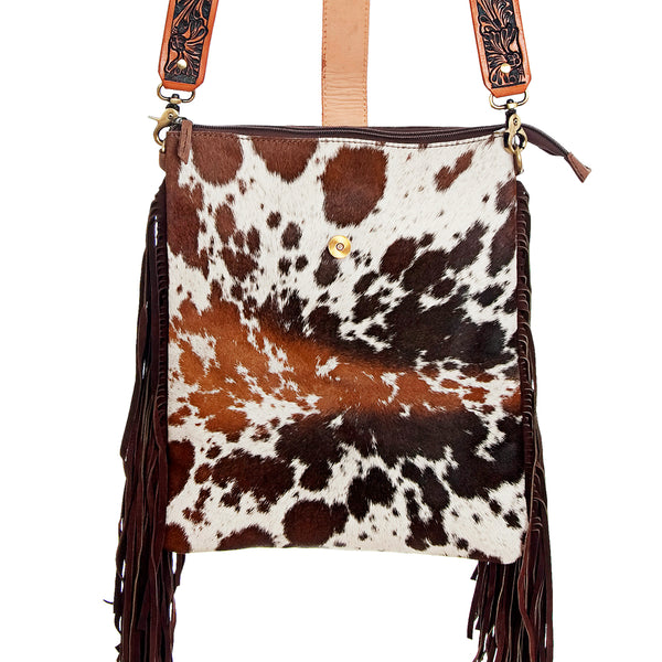 ADBGD102 American Darling Western Large Cross body Bag - Hand Tooled Floral Leather & Hair-on Cowhide