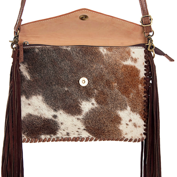 ADBGD104 American Darling Hand Tooled Floral & Cowhide Leather Envelope with Fringes