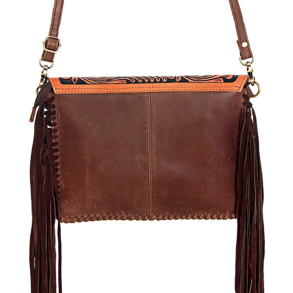 ADBGD104 American Darling Hand Tooled Floral & Cowhide Leather Envelope with Fringes