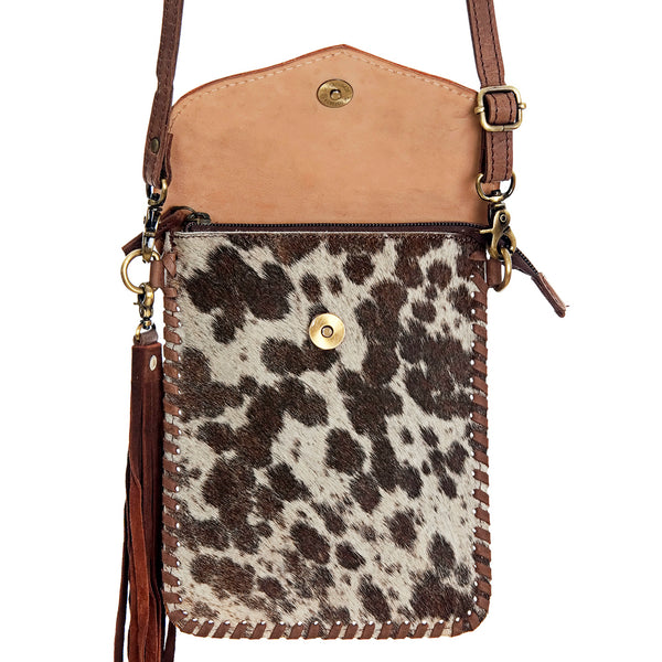 ADBGD105 American Darling Hand Tooled Floral & Cowhide Leather Messenger Bag with Fringes