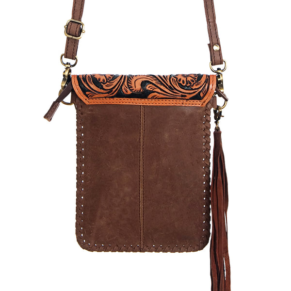 ADBGD105 American Darling Hand Tooled Floral & Cowhide Leather Messenger Bag with Fringes
