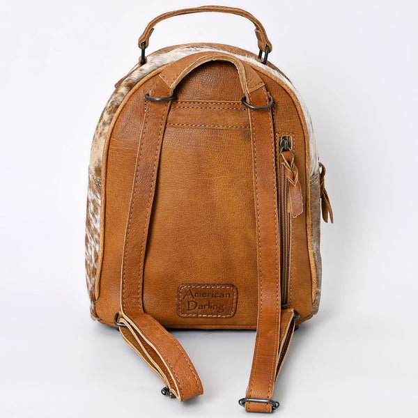 ADBGS156 Natural Cowhide Leather Backpack with Hand-Tooled Floral Pocket - Western Style