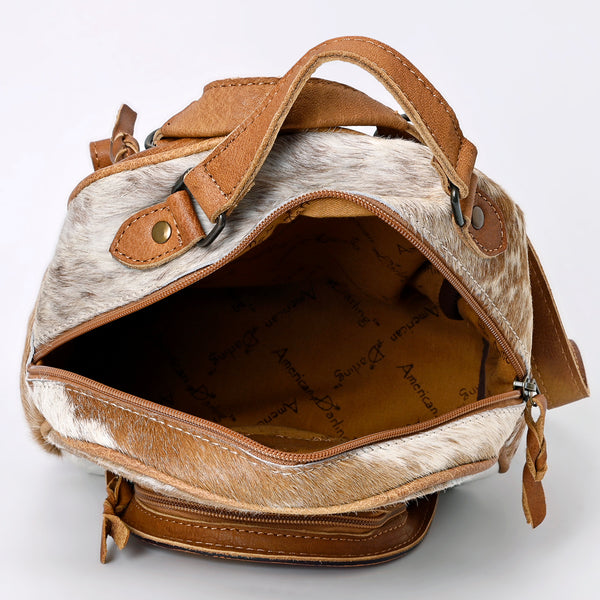 ADBGS156 Natural Cowhide Leather Backpack with Hand-Tooled Floral Pocket - Western Style