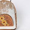 ADBGS156 Natural Cowhide Leather Backpack with Hand-Tooled Floral Pocket - Western Style