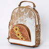 ADBGS156 Natural Cowhide Leather Backpack with Hand-Tooled Floral Pocket - Western Style