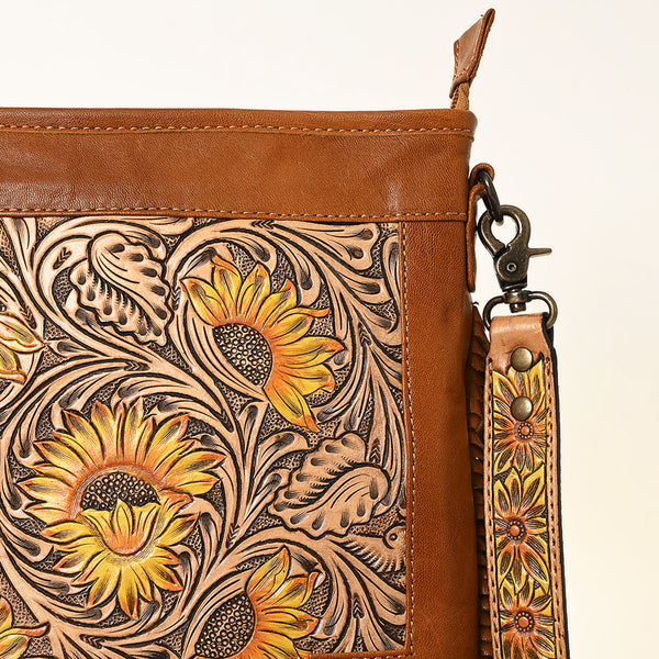 ADBG256 American Darling Messenger Bag - Hand Tooled Floral Leather & Hair-On Cowhide Purse