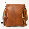 ADBG256 American Darling Messenger Bag - Hand Tooled Floral Leather & Hair-On Cowhide Purse